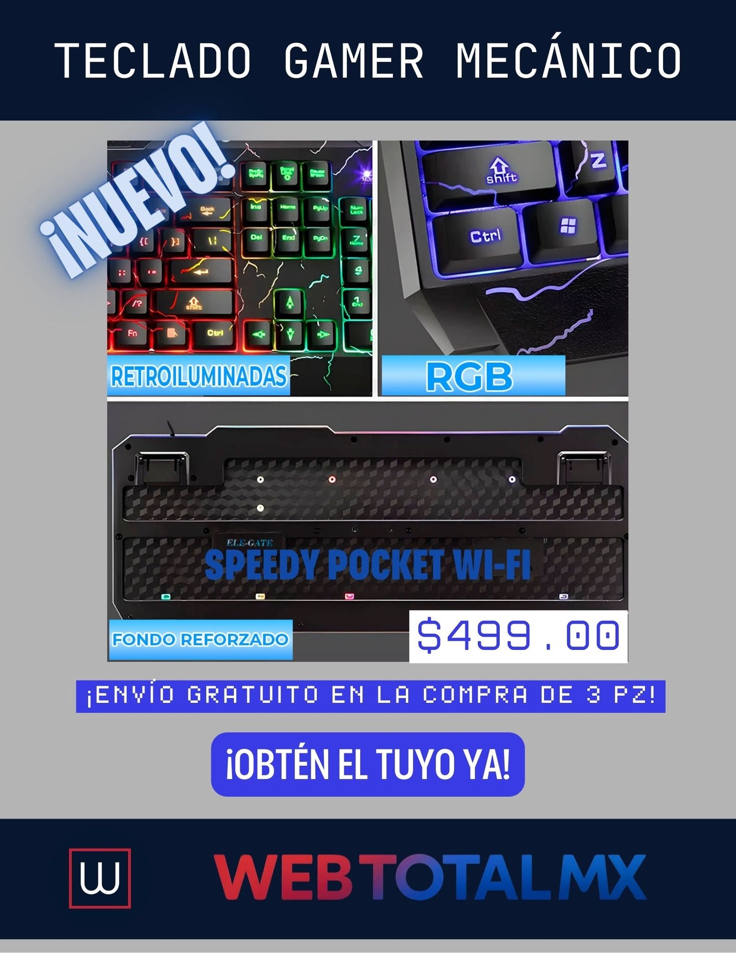 Teclado Gamer Mecánico con Retroiluminación RGB Arcoíris